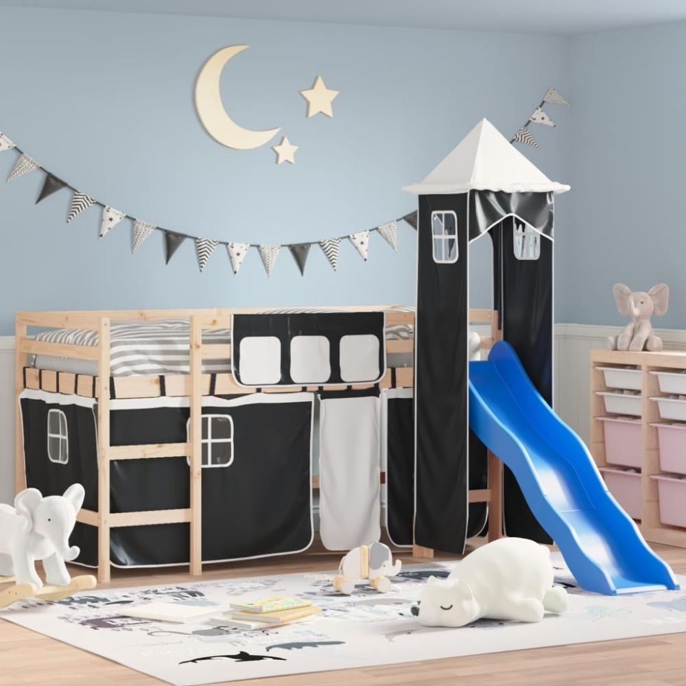 vidaXL Kinderhochbett mit Turm Weiß & Schwarz 80x200 cm Kiefernholz 3207063 Bild 1