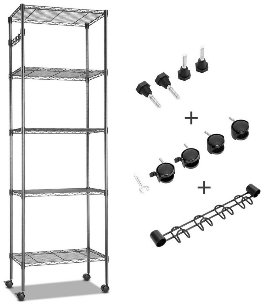 LUCKZON Standregal 5-stufiges Mehrzweckregal, Lagerregal, Küchenorganisator, mit Rad, Höhenverstellbar, Geeignet für Küche Badezimmer Wohnzimmer Balkon Bild 1