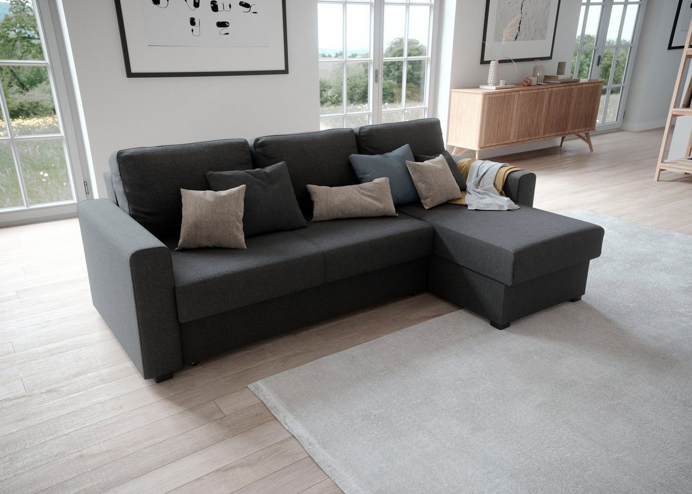 ATLANTIC home collection Ecksofa Dublin L-Form, Bettfunktion und Bettkasten, Recamiere links oder rechts montierbar Bild 1