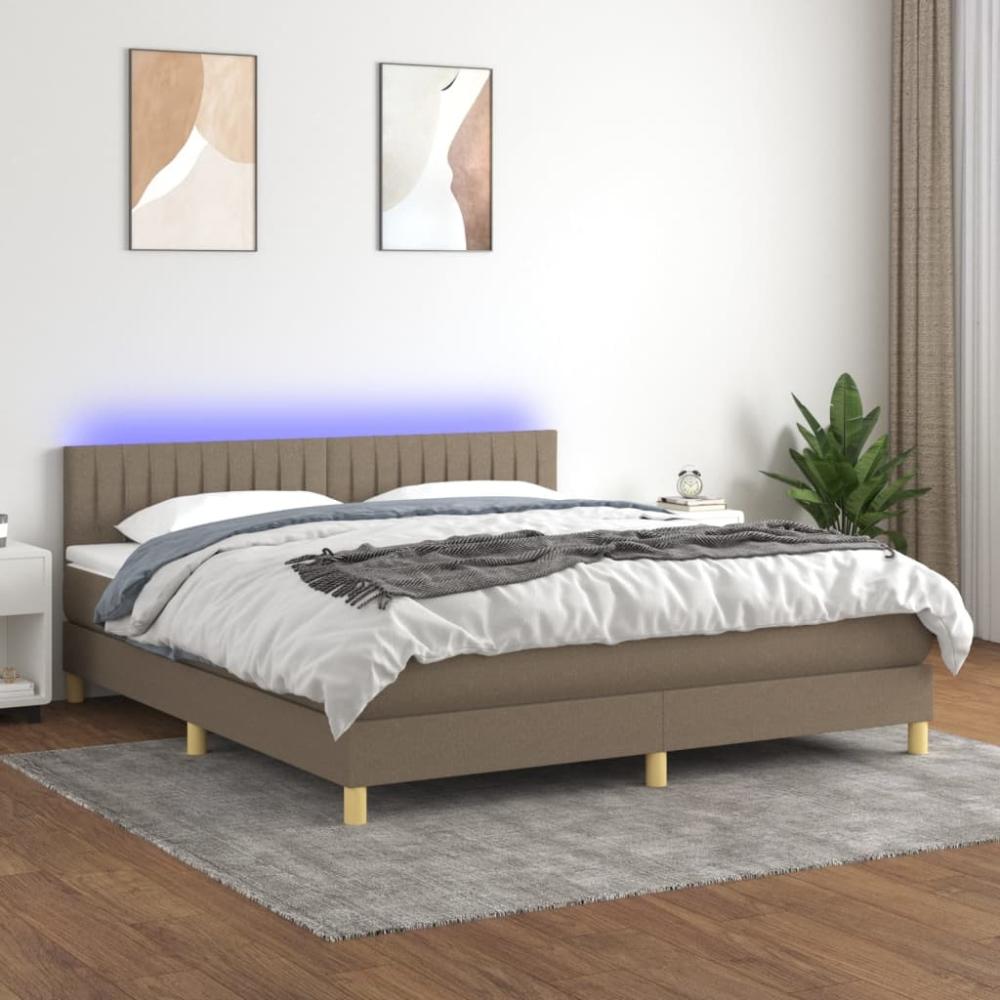 vidaXL Boxspringbett mit Matratze & LED Taupe 180x200 cm Stoff 3133897 Bild 1