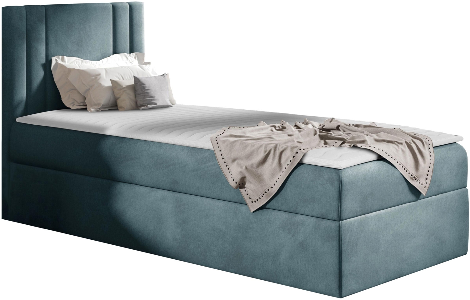 Boxspringbett 'Harlon Mini' links, blau, 100x200 cm Bild 1