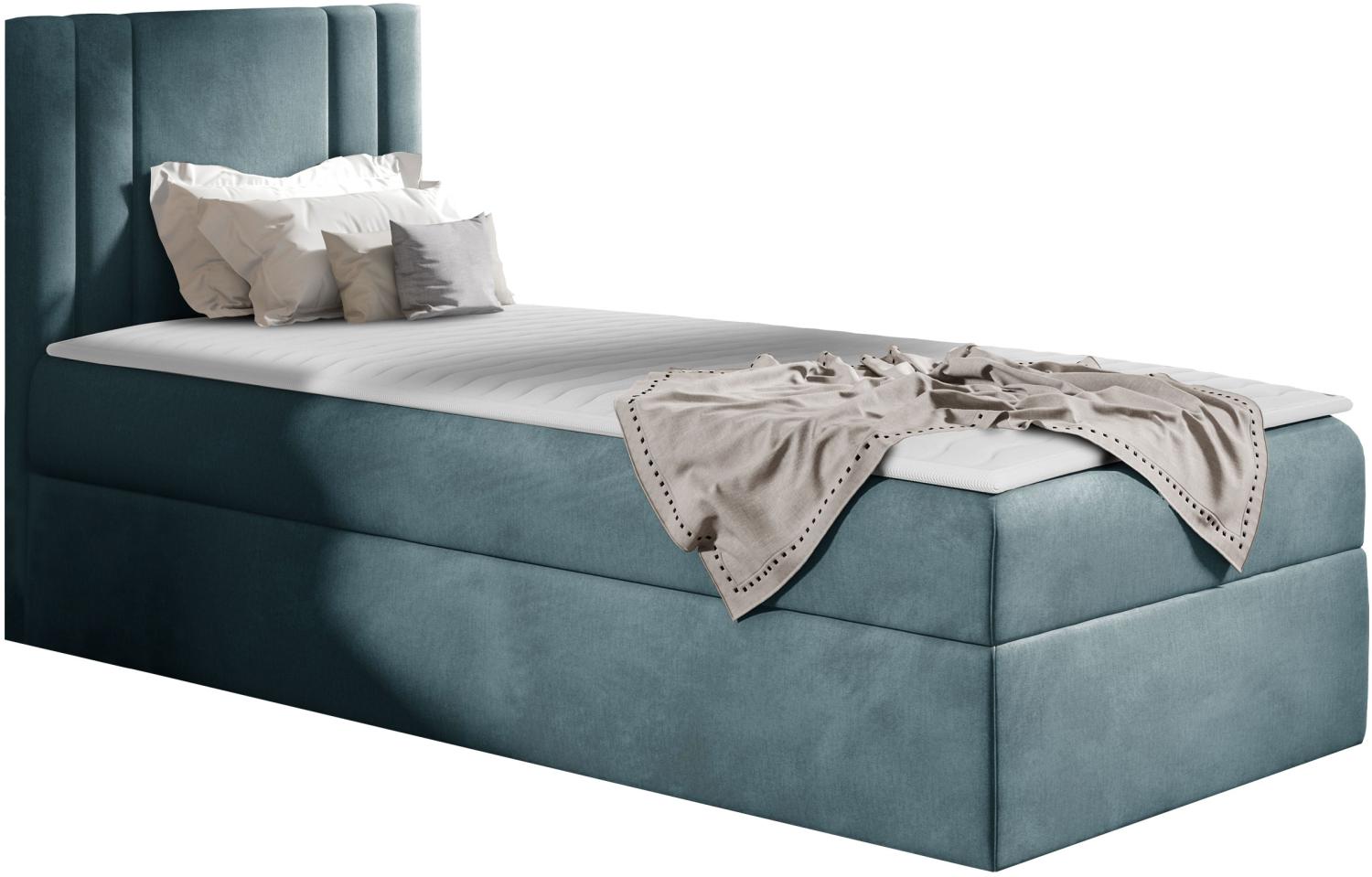 Boxspringbett 'Harlon Mini' links, blau, 100 x 200 cm Bild 1