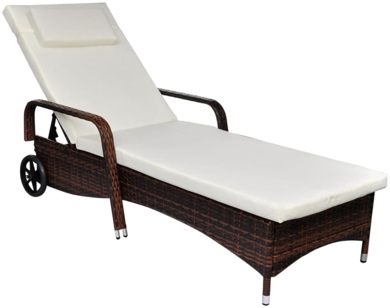 vidaXL Sonnenliege mit Polster & Rollen Poly Rattan Braun 42476 Bild 1