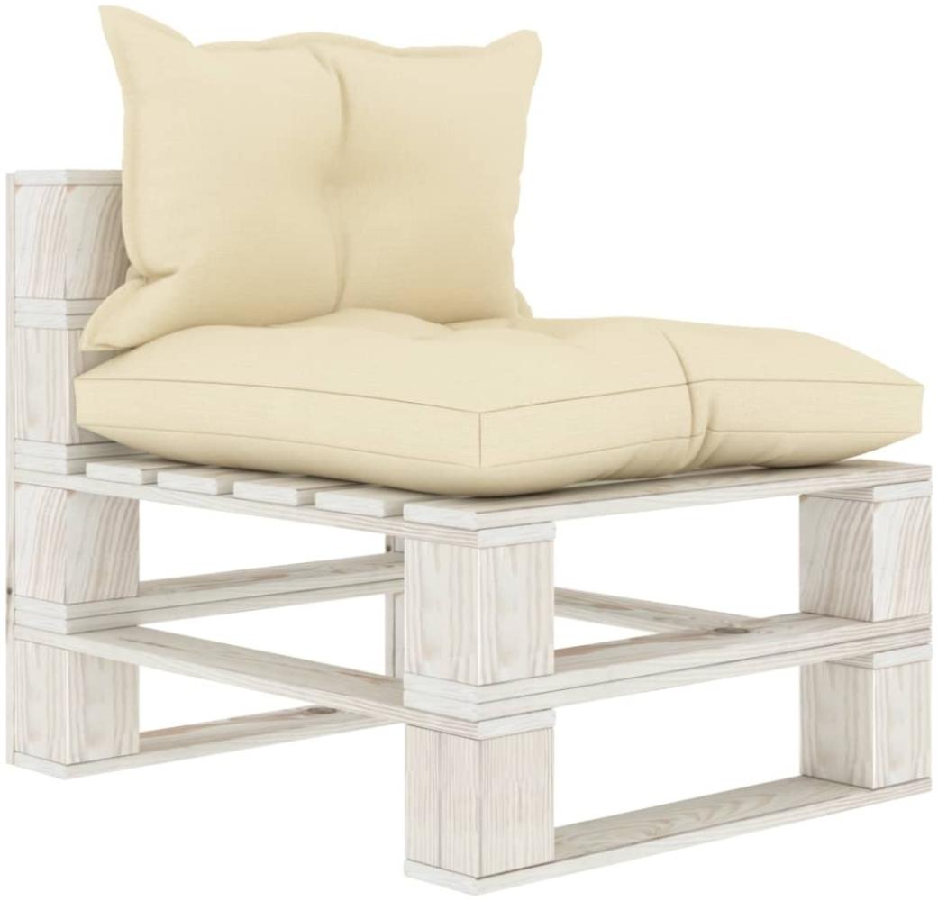 Garten-Paletten-Mittelsofa mit Creme-Kissen Holz Bild 1