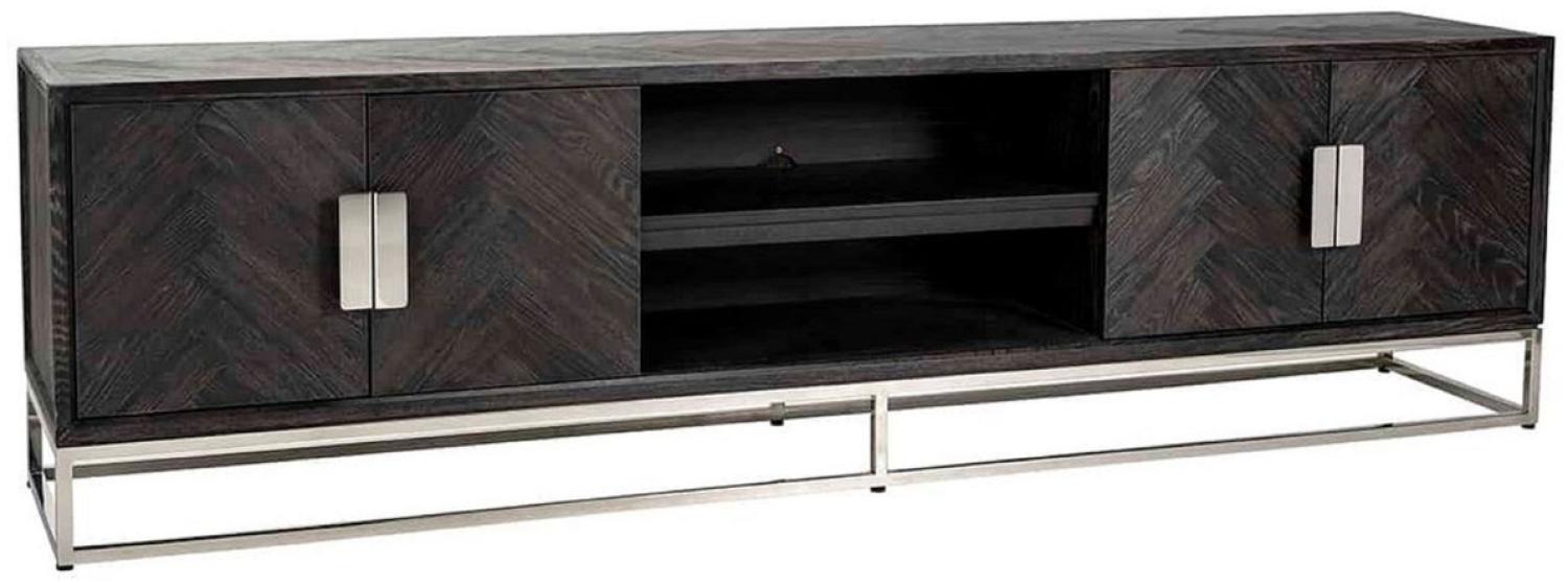 Casa Padrino Luxus TV Schrank Schwarz / Silber 220 x 42,5 x H. 60 cm - Massivholz Sideboard mit 4 Türen - Wohnzimmer Möbel - Hotel Möbel - Luxus Kollektion Bild 1