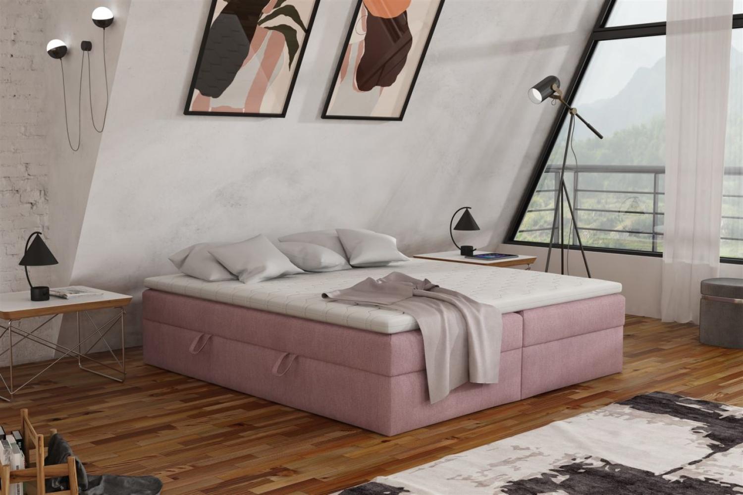 Boxspringbett Schlafzimmerbett ANTONY 140x200cm Stoff Rosa inkl. Bettkasten Bild 1