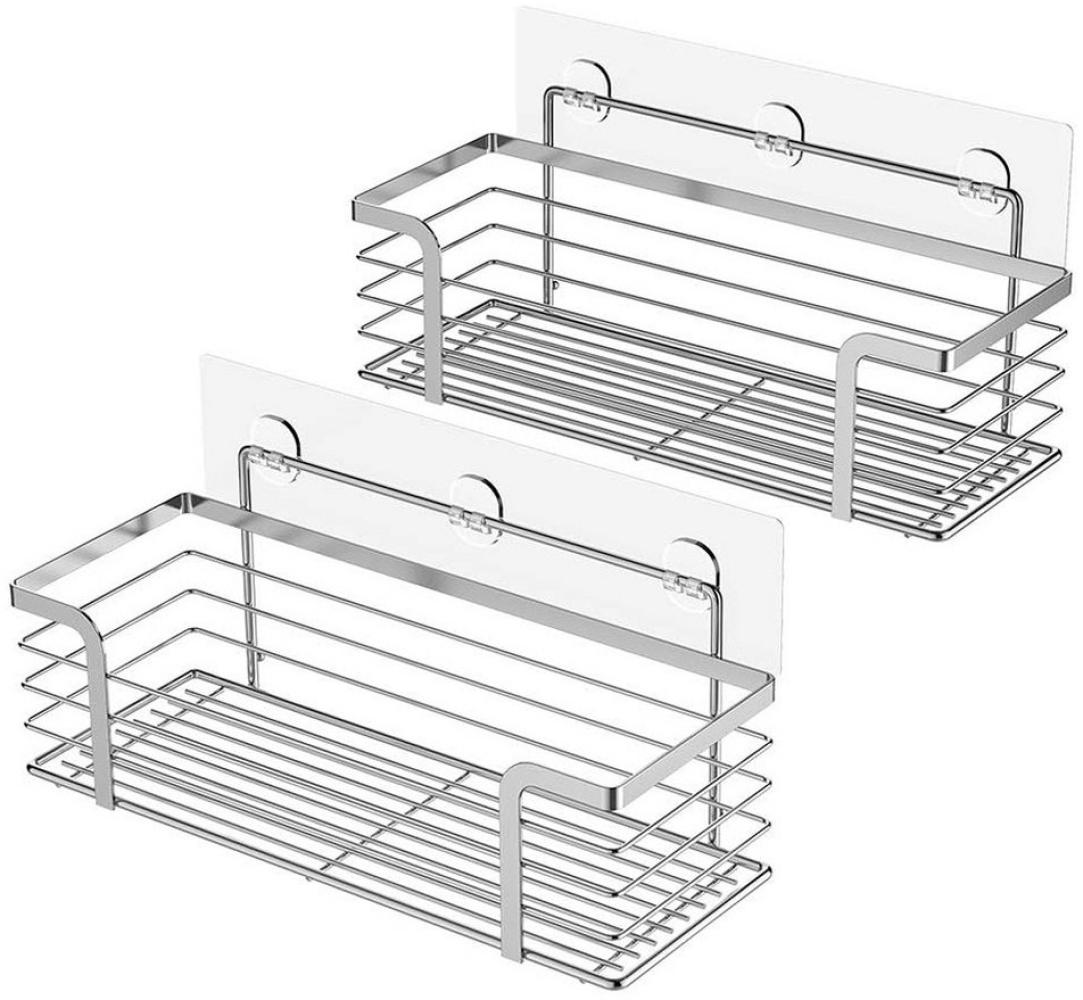 Refined Living Duschregal Selbstklebende Duschkorbablage aus SUS304-Edelstahl - 2 Stück, Duschorganizer,Kein Bohren Rostfreier,Geeignet für Bad und Küche 2-tlg, Extra Große Badezimmerduschablage,Silber Bild 1