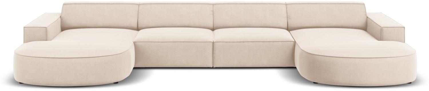 Micadoni 6-Sitzer Samtstoff Panorama Sofa rund Jodie | Bezug Light Beige | Beinfarbe Black Plastic Bild 1