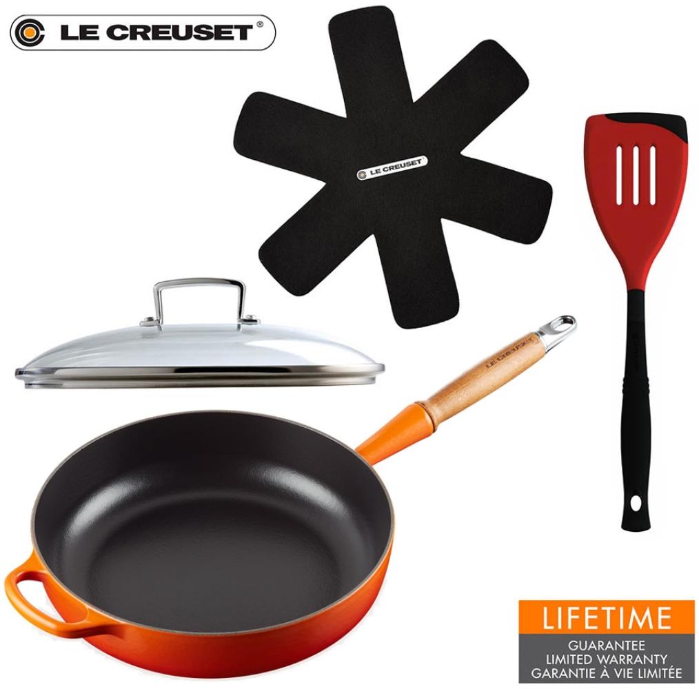 Le Creuset Sautépfanne 28 cm ofenrot mit Glasdeckel Wender Pfannenschu - 25 bis 28 cm - Orange Bild 1