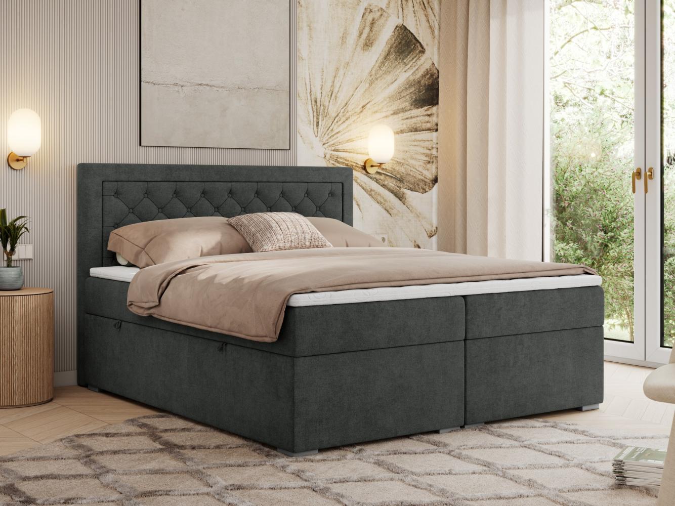 Boxspringbett, Modern Bett mit Multipocket-Matratze und zwei Bettkästen - JASIR - 140 x 200 cm - Dunkelgrau Stoff - H4 Bild 1