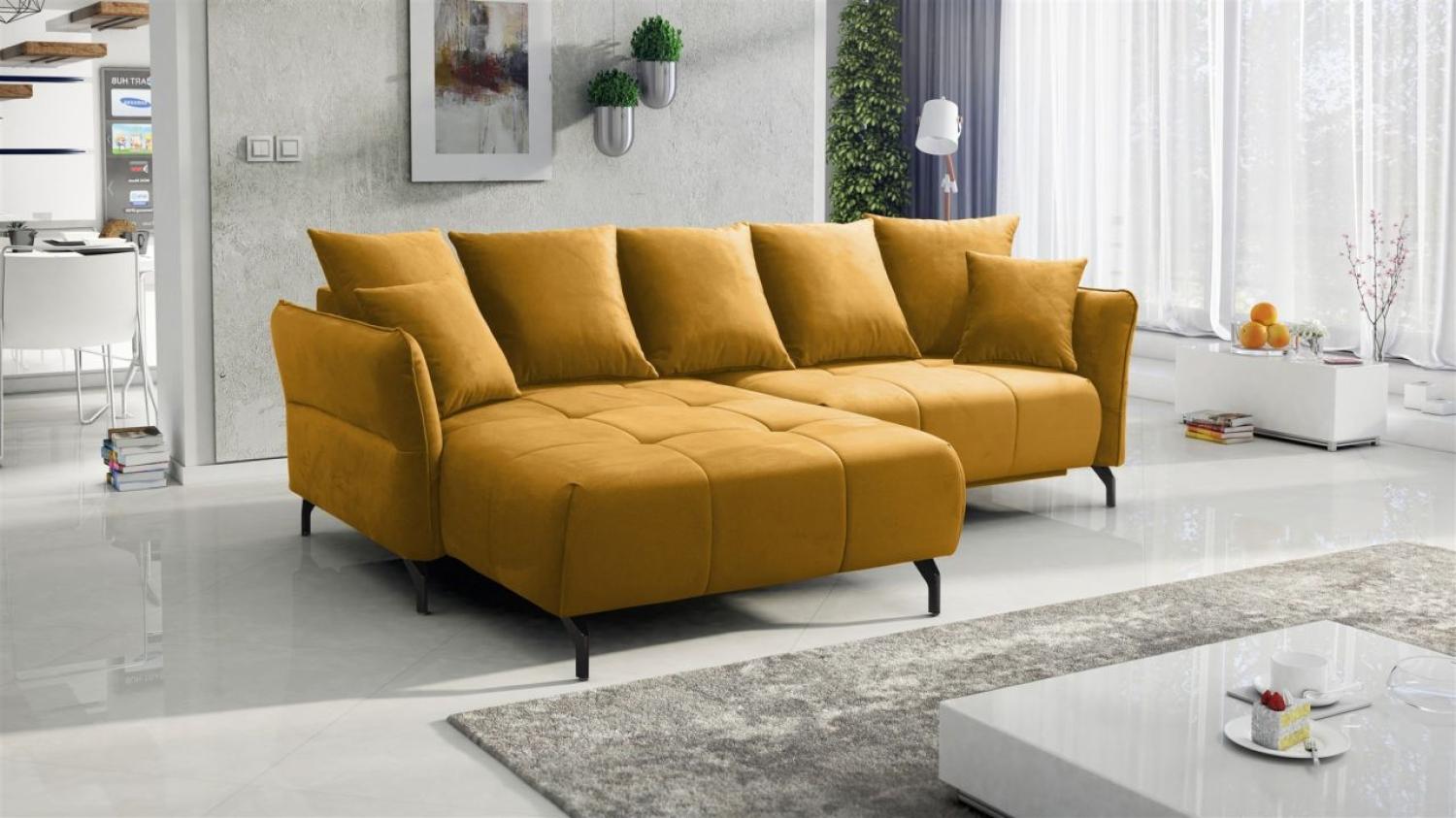 Ecksofa Schlafsofa Sofa SADIE Stoff Element Honiggelb Ottomane Links Bild 1