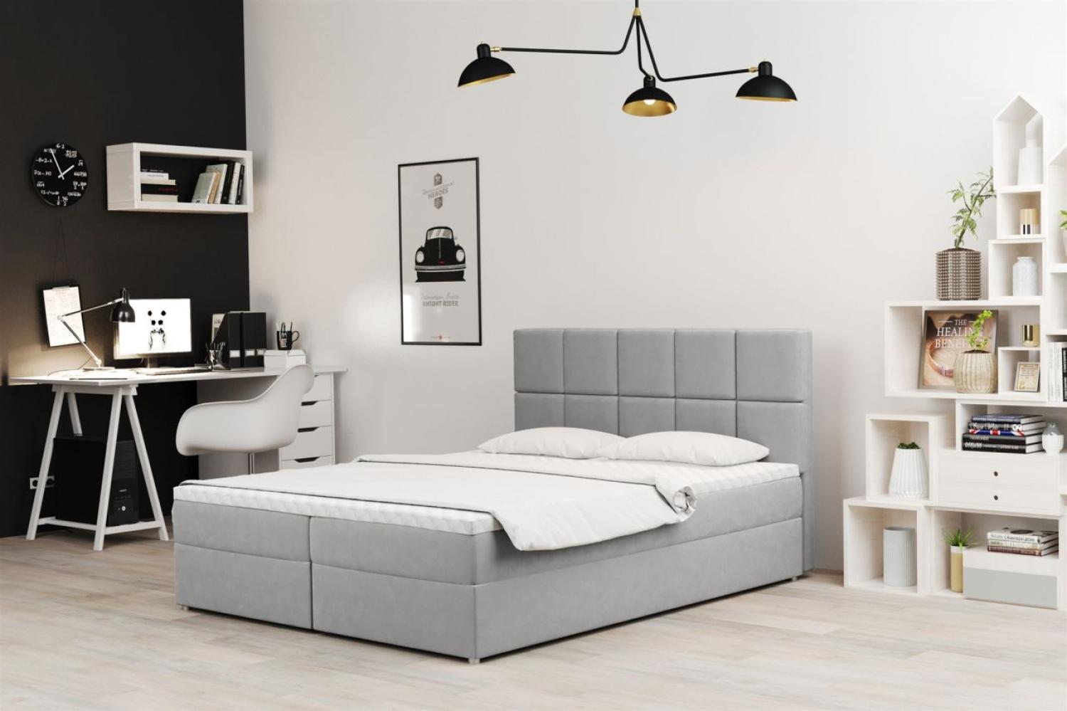 Boxspringbett Schlafzimmerbett FRASCO 120x220cm in Stoff Soro Hellgrau Bild 1