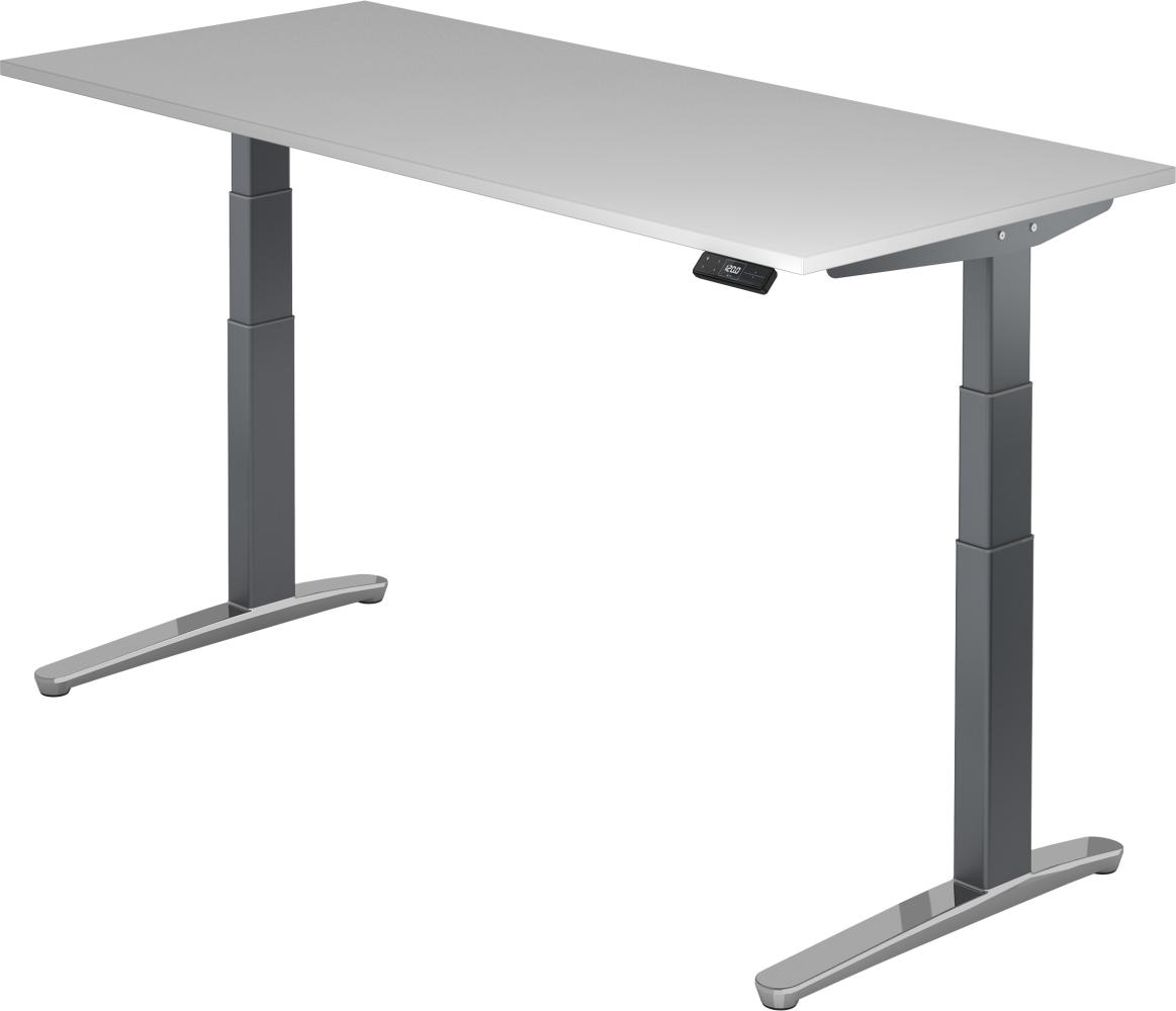 bümö® Sitz- & Stehschreibtisch Serie-XBHM elektrisch höhenverstellbar mit Memoryfunktion, Tischplatte 180 x 80 cm in Grau Gestell in graphit / aluminium poliert Bild 1