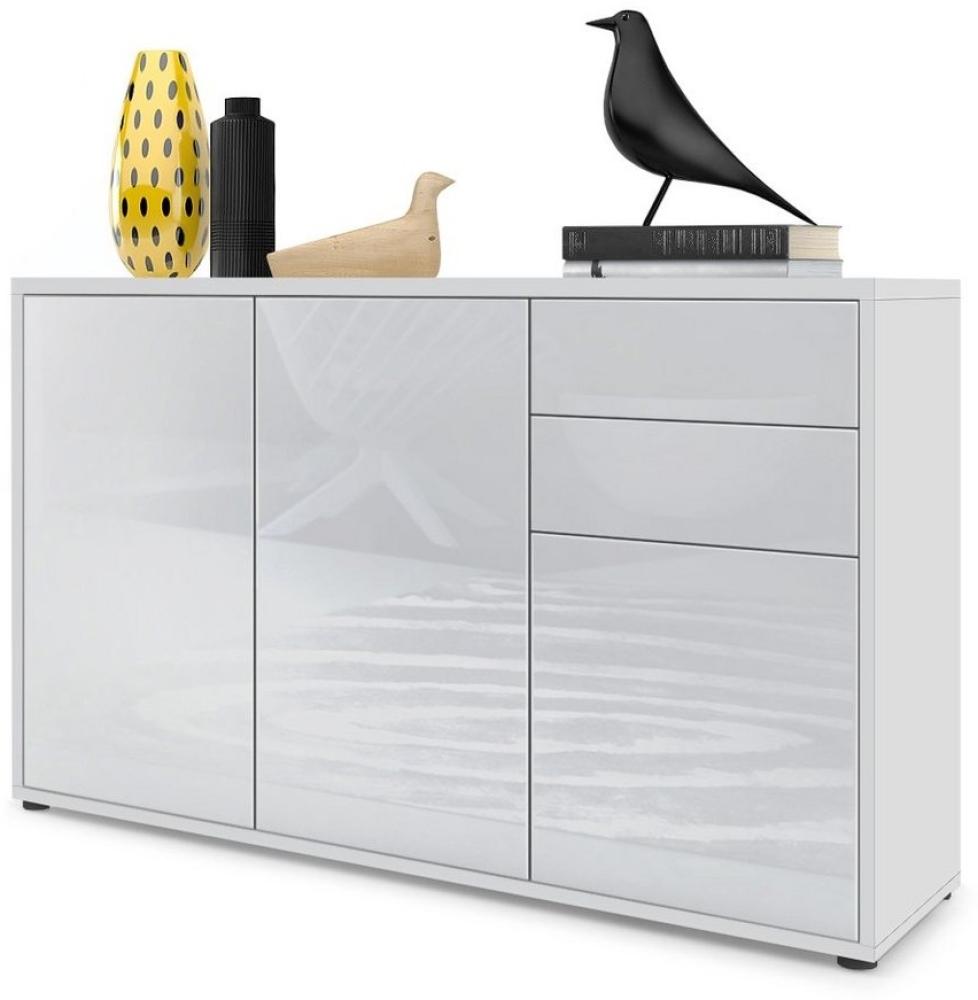 Vladon Sideboard Ben V3, Kommode mit 3 Türen und 2 Schubladen, Weiß matt/Weiß Hochglanz (117 x 74 x 36 cm) Bild 1