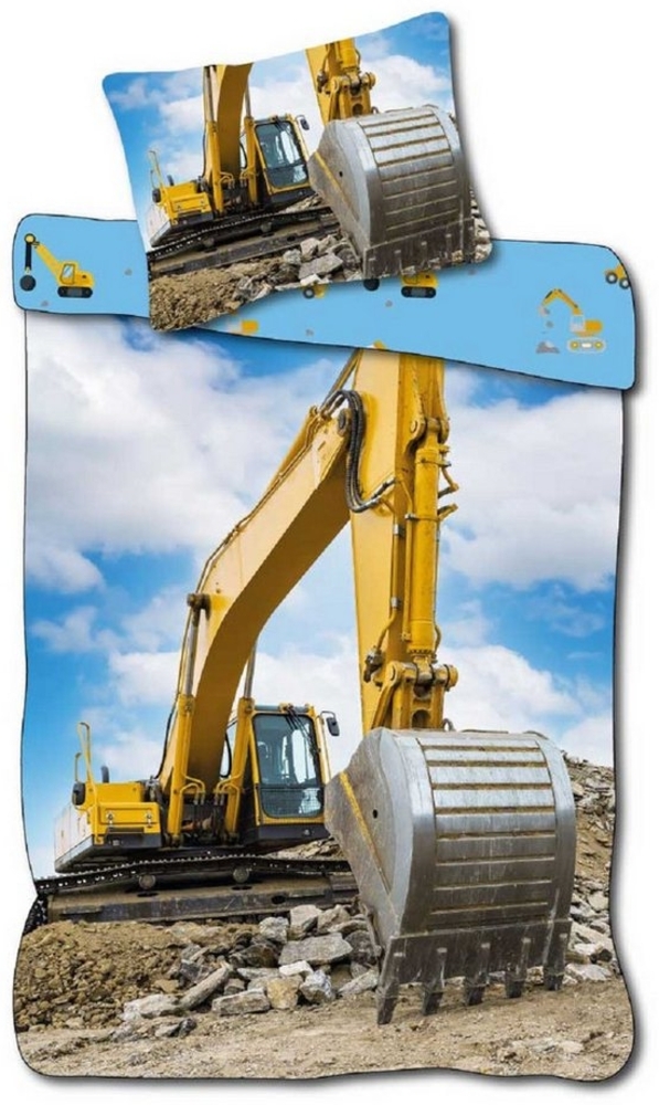 BrandMac Babybettwäsche Baby Bettwäsche Kran Bagger LKW Baustelle 100 x 135 cm, 1 teilig, Langlebig Bild 1
