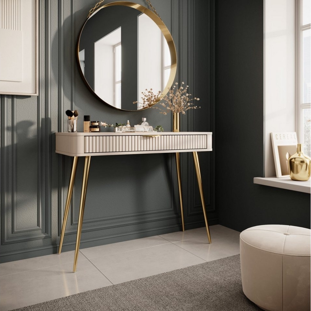 yourhouse24 Schminktisch mit Schublade LANTE beige/gold, schwarz Bild 1