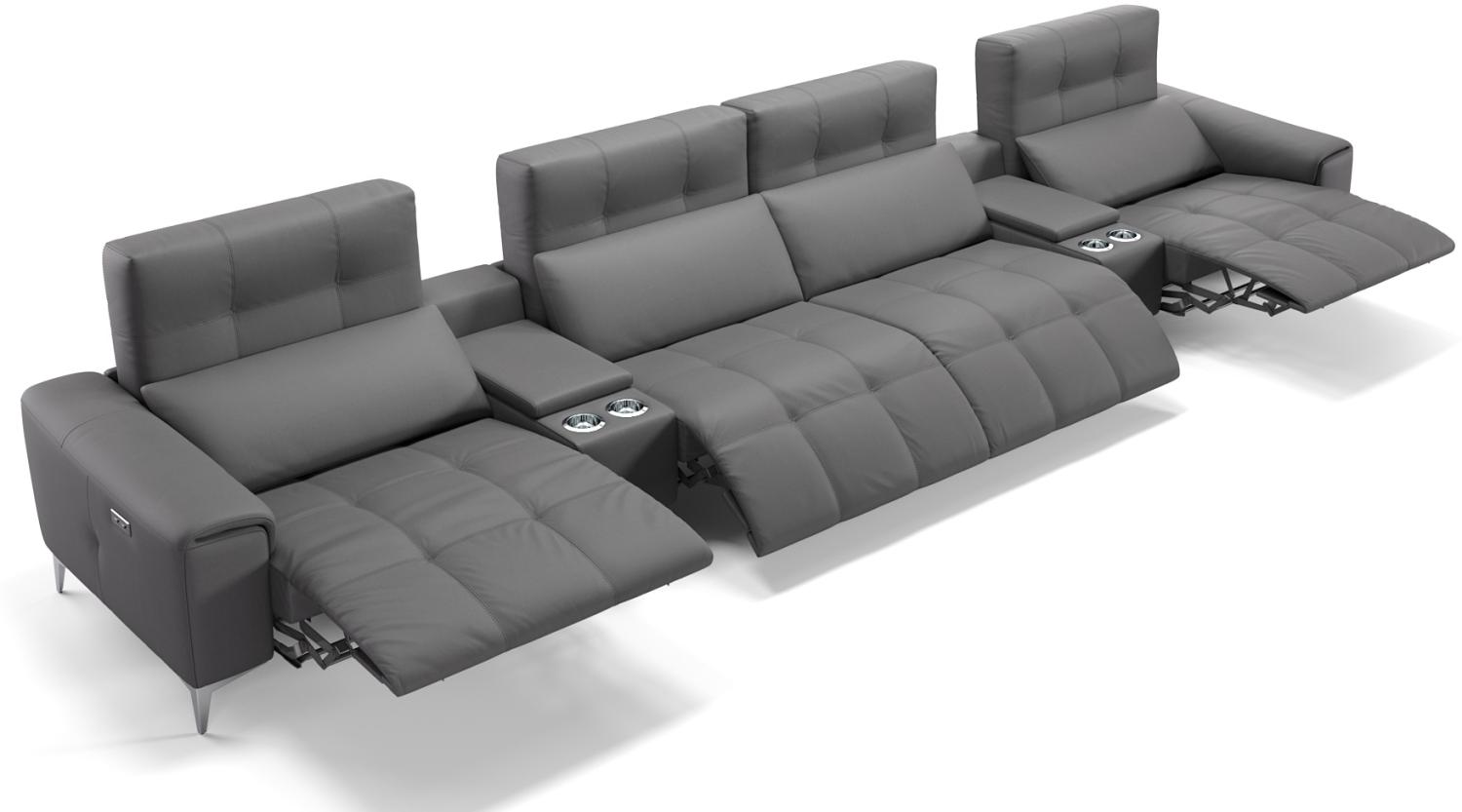 Sofanella Kinosofa SALENTO 4-Sitzer Ledercouch Hometheater in Grau XXL: 486 Breite x 100 Tiefe Bild 1