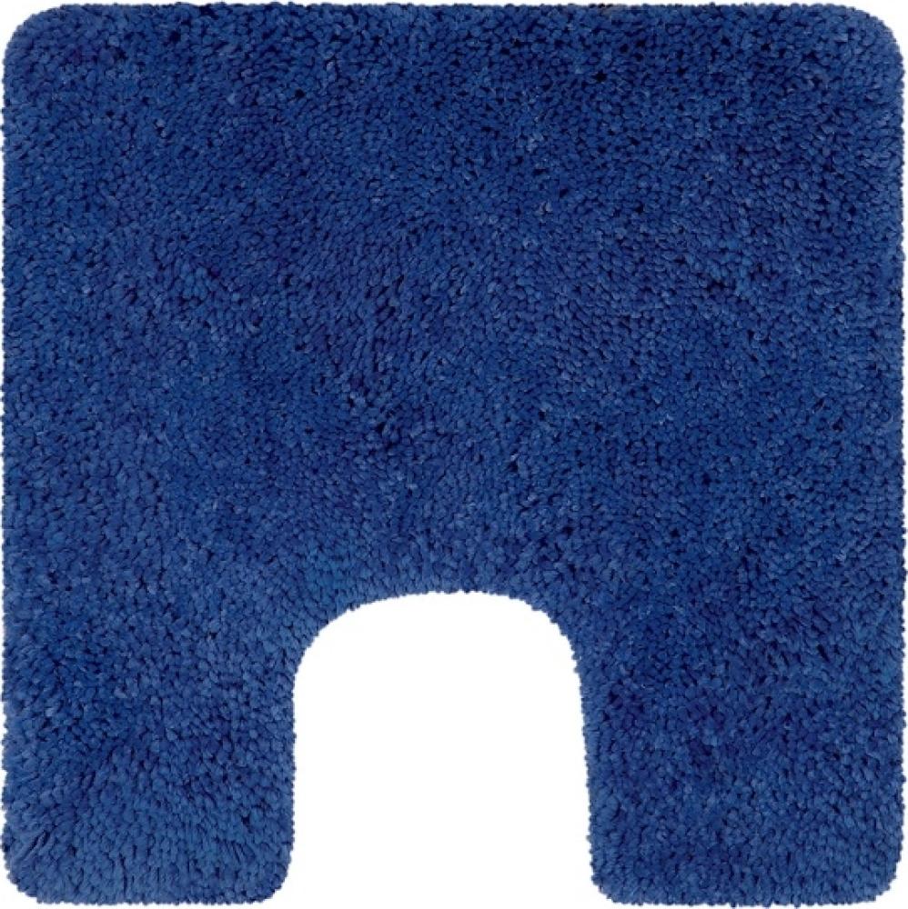 Spirella Badteppich Badematte Duschvorleger Mikrofaser Hochflor | flauschig | rutschhemmend | geeignet für Fußbodenheizung | 55x55 cm mit WC Ausschnitt | Marine Blau Bild 1