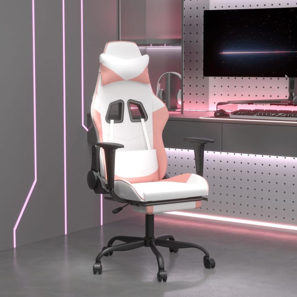 vidaXL Gaming-Stuhl mit Massage & Fußstütze Weiß und Rosa Kunstleder 345420 Bild 1