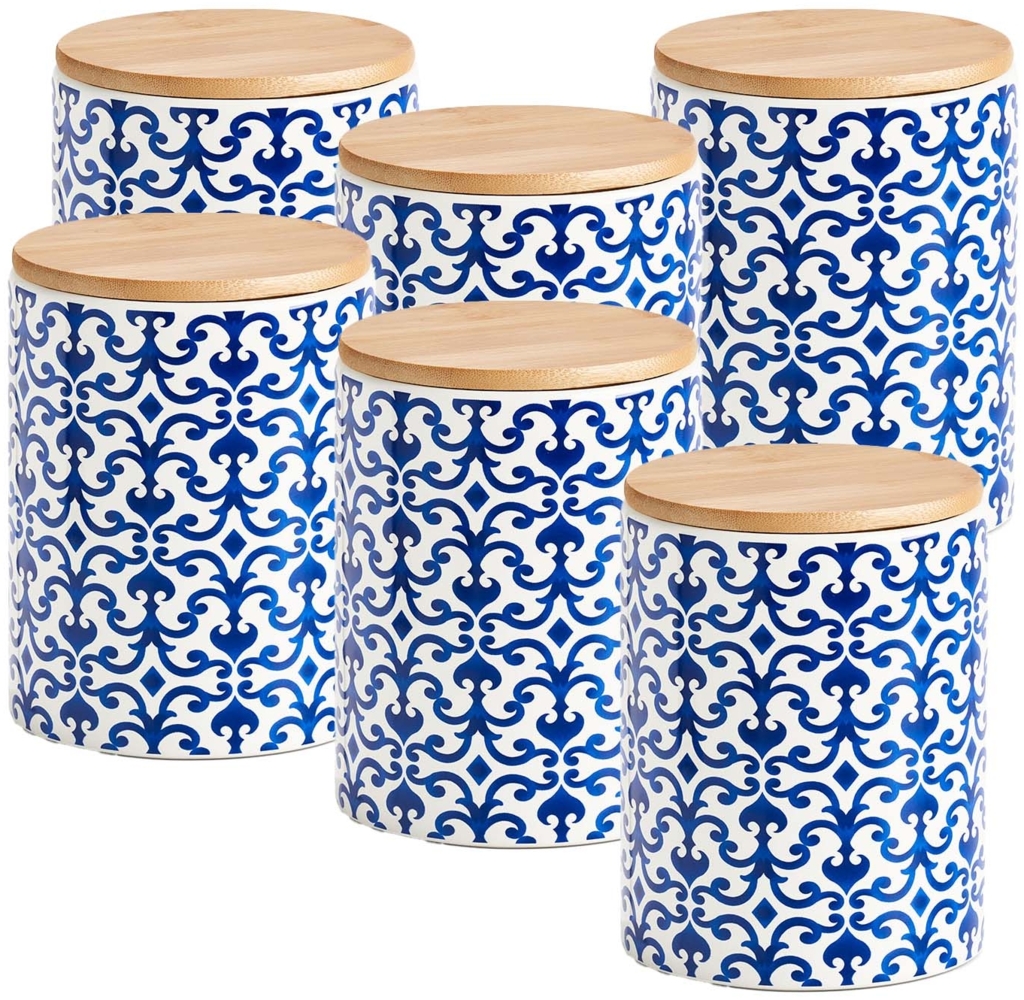 6 Stück Vorratsdose Marokko, Keramik blau / weiß - Ø 11 x 15,3cm Bild 1