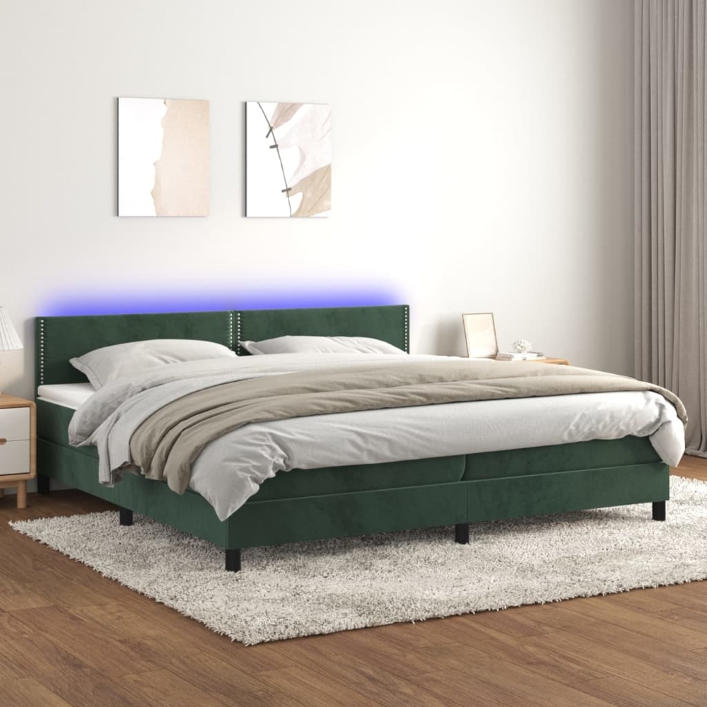 vidaXL Boxspringbett mit Matratze & LED Dunkelgrün 200x200 cm Samt 3134366 Bild 1