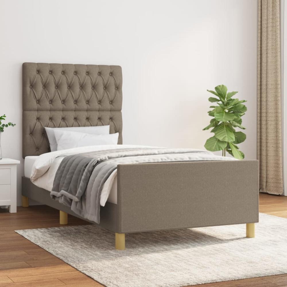 Einzelbett mit Kopfteil Stoff Taupe 90 x 200 cm Bild 1