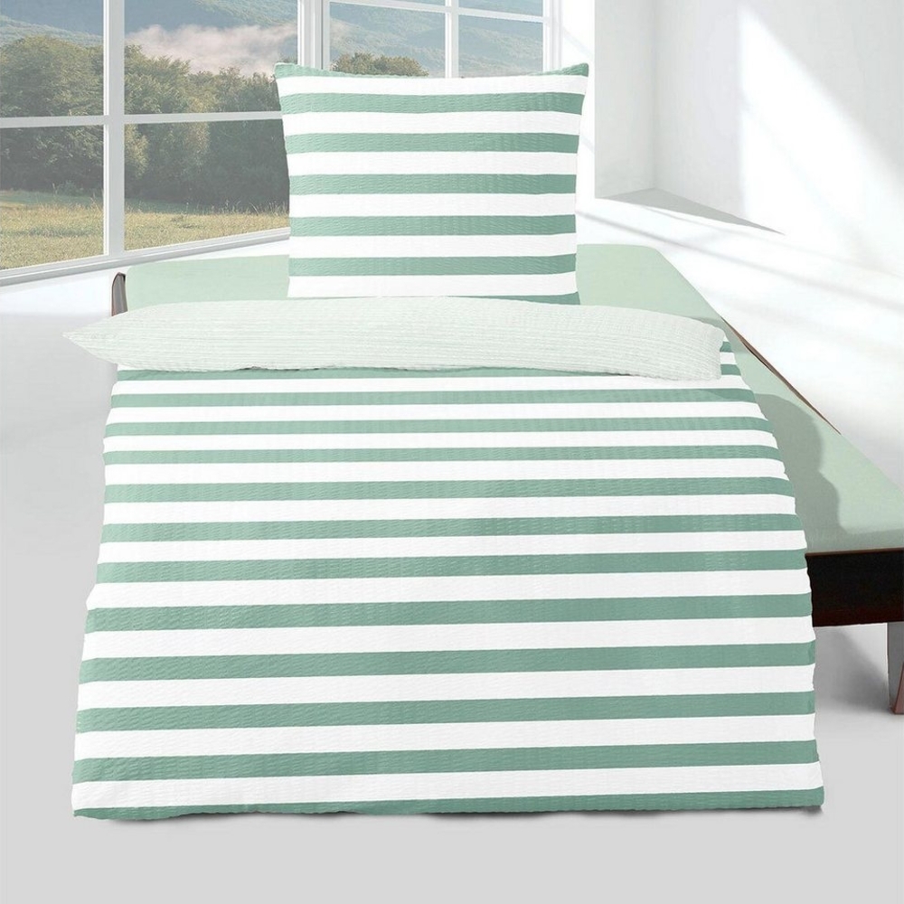 TRAUMSCHLAF Bettwäsche Streifen jade, Seersucker, 2 teilig, bügelfreie Seersucker Qualität Bild 1