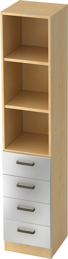 bümö office Aktenschrank Regal mit Schubladen, Büroschrank schmal aus FSC-Holz, 40cm breit in Ahorn/Silber - Aktenregal & Schubladenschrank mit Relinggriffen, Büro Möbel Schrank System, 7600-3-S-SG Bild 1