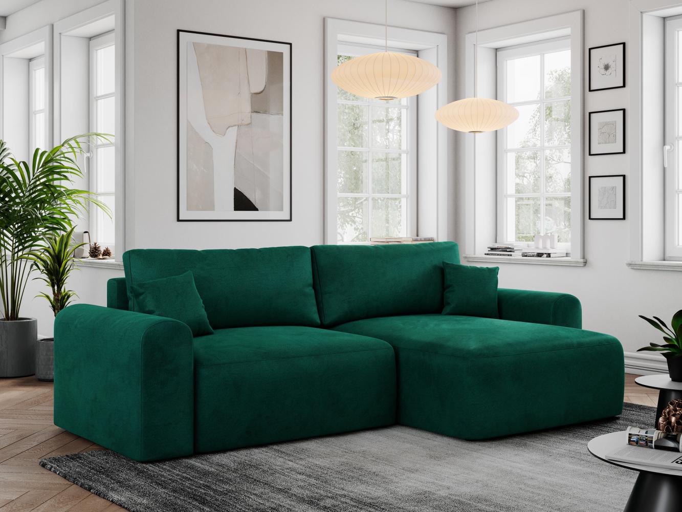 Ecksofa L-form, Couch mit Schlaffunktion und Bettkaste - NELSON - Dunkelgrün Velours Bild 1