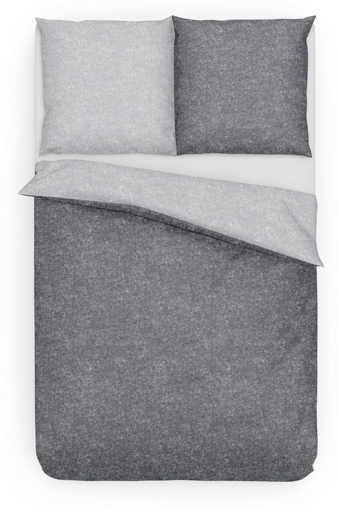 Träumschön Bettwäsche Biber 135x200 oder 155x220 cm - Grau Anthrazit - Flauschige Bettwäsche, 100% Baumwolle, 2 teilig, mit Reißverschluss, 100% Baumwolle, kuschelig warm im Winter Bild 1