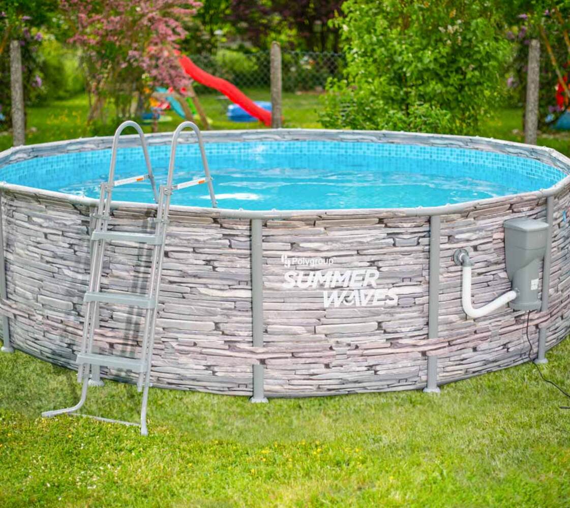 Summer Waves Elite Frame Pool | Aufstellpool rund | Komplettset | Steinoptik | Ø 427x107 cm Bild 1