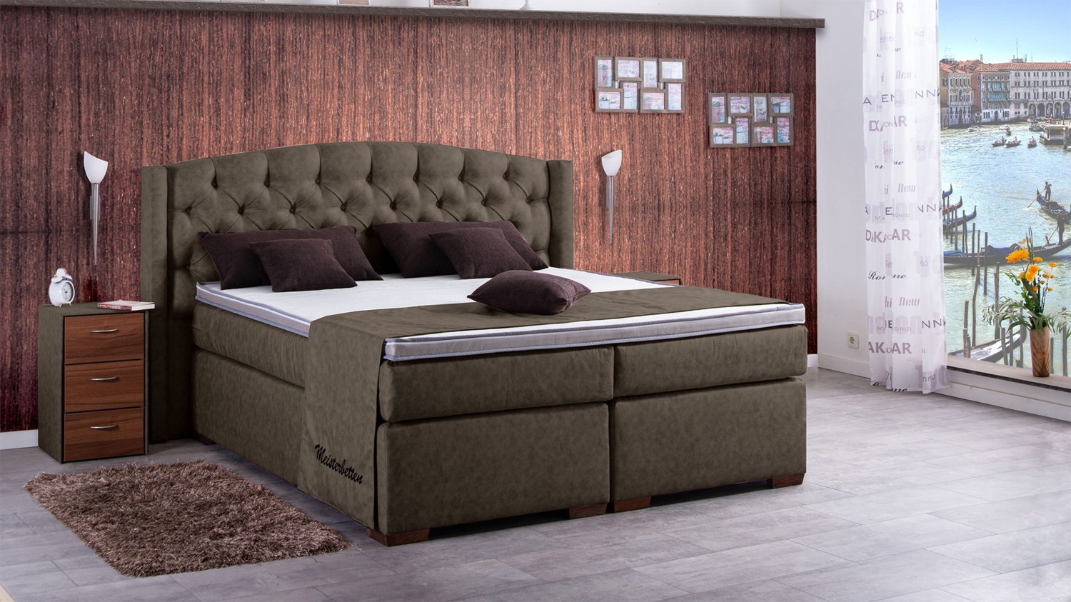 Meisterbetten Boxspringbett Magi 140x220 in MS-Brown, Matratzenbezug Nano, Ergoflex-Topper Bild 1