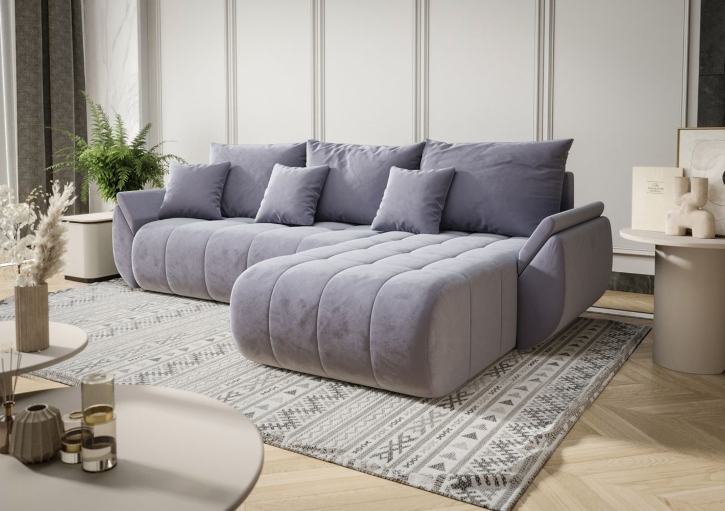 Ecksofa Schlafsofa AKITA Stoff Monolith Hellblau Ottomane Rechts Bild 1