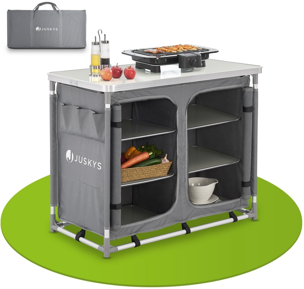 Juskys Campingküche faltbar mit Tragetasche - Outdoor Camping Küche Campingschrank klappbar - faltbare Küchenbox - Grau Bild 1