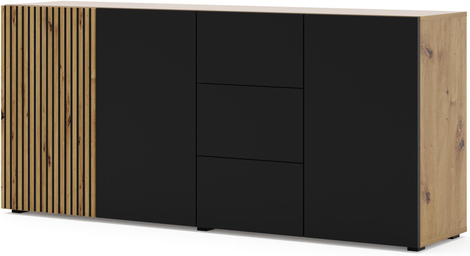 Domando Sideboard Isola Rossa M3 Modern Breite 180cm, tolle Fräsoptik, Push-to-Open-Funktion in Artisan Eiche und Schwarz Matt Bild 1