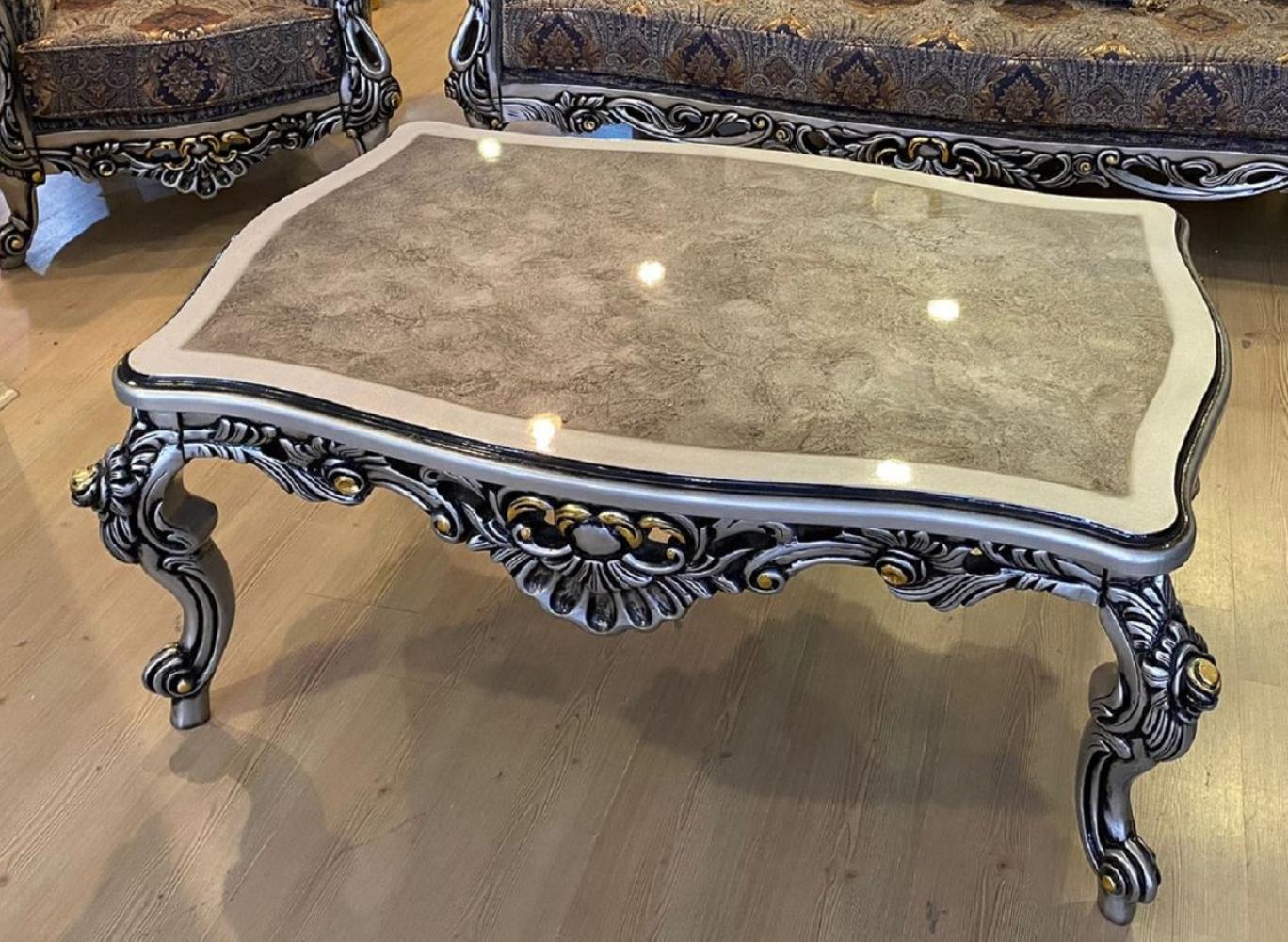 Casa Padrino Luxus Barock Couchtisch Silber / Schwarz / Gold - Rechteckiger Massivholz Wohnzimmertisch im Barockstil - Barock Möbel - Luxus Möbel im Barockstil - Barock Einrichtung Bild 1