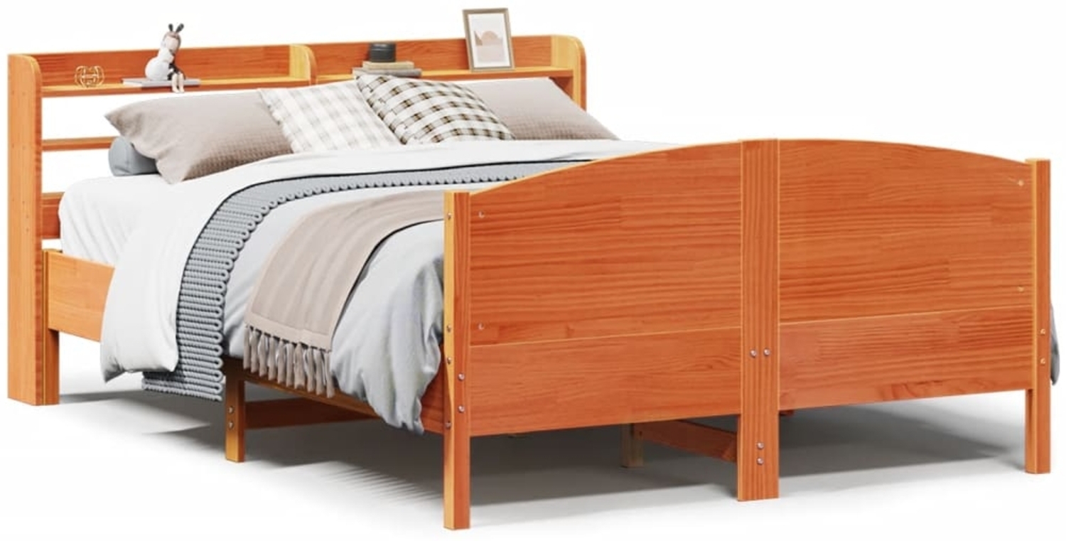 vidaXL Massivholzbett ohne Matratze Wachsbraun 140x190 cm Kiefernholz 3306974 Bild 1