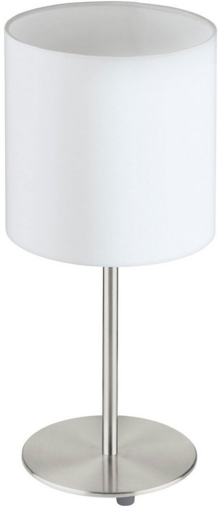 Eglo 31594 Tischlampe PASTERI nickel-matt, Textil weiss E27 max. 1X60W H:40cm Ø18cm mit Kabelschalter Bild 1