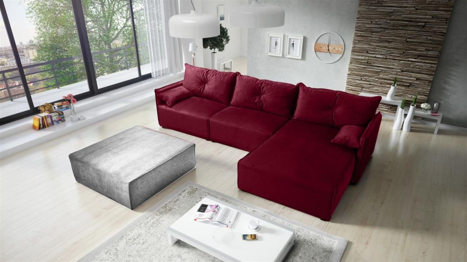 Ecksofa mit Schlaffunktion HUNTER in Stoff Royal Bordeauxrot Ottomane Rechts Bild 1