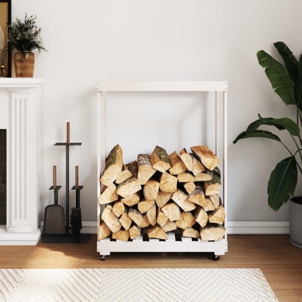 vidaXL Kaminholzregal mit Rollen Weiß 76,5x40x108 cm Massivholz Kiefer 832326 Bild 1