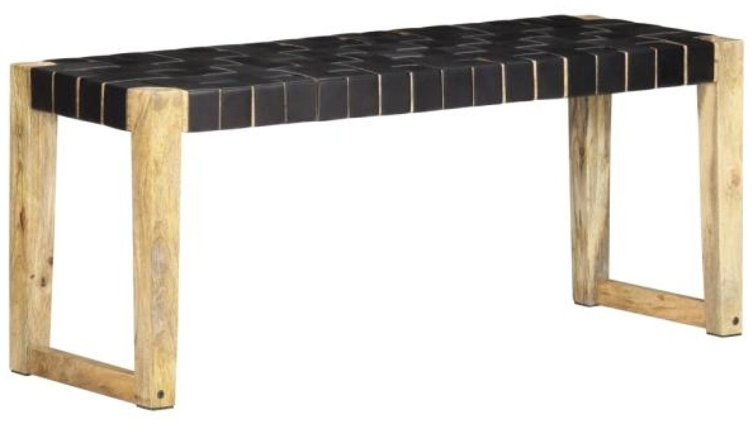 vidaXL Bank 110 cm Schwarz Echtleder und Massivholz Mango 321838 Bild 1