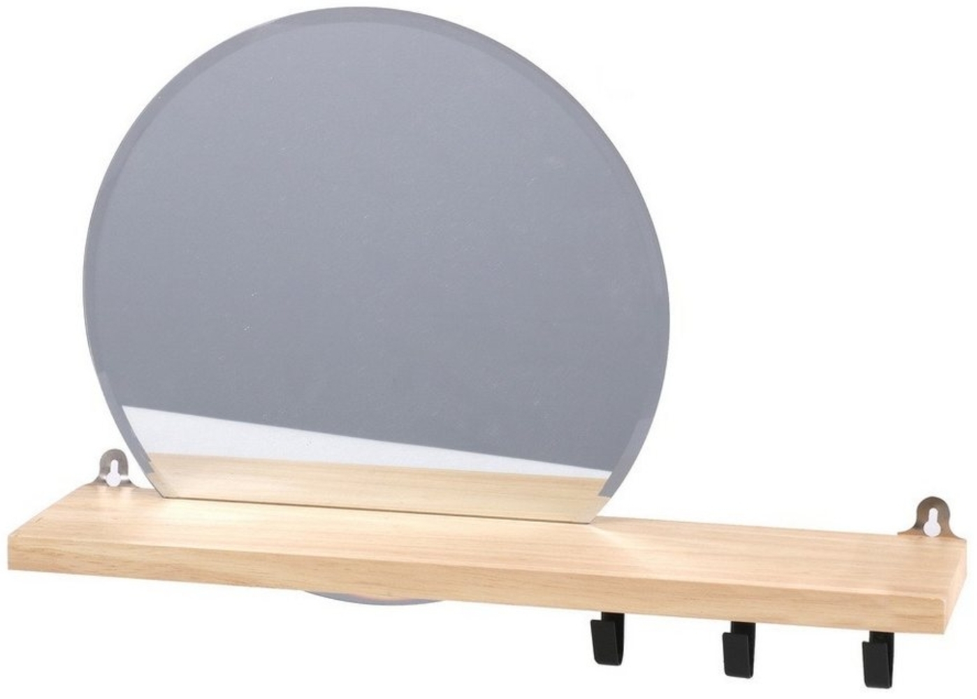 Urban Living Wandspiegel Holzregal mit Rundspiegel Garderobenspiegel 3 Garderobenhaken, elegantes Wandregal mit rundem Spiegel Bild 1