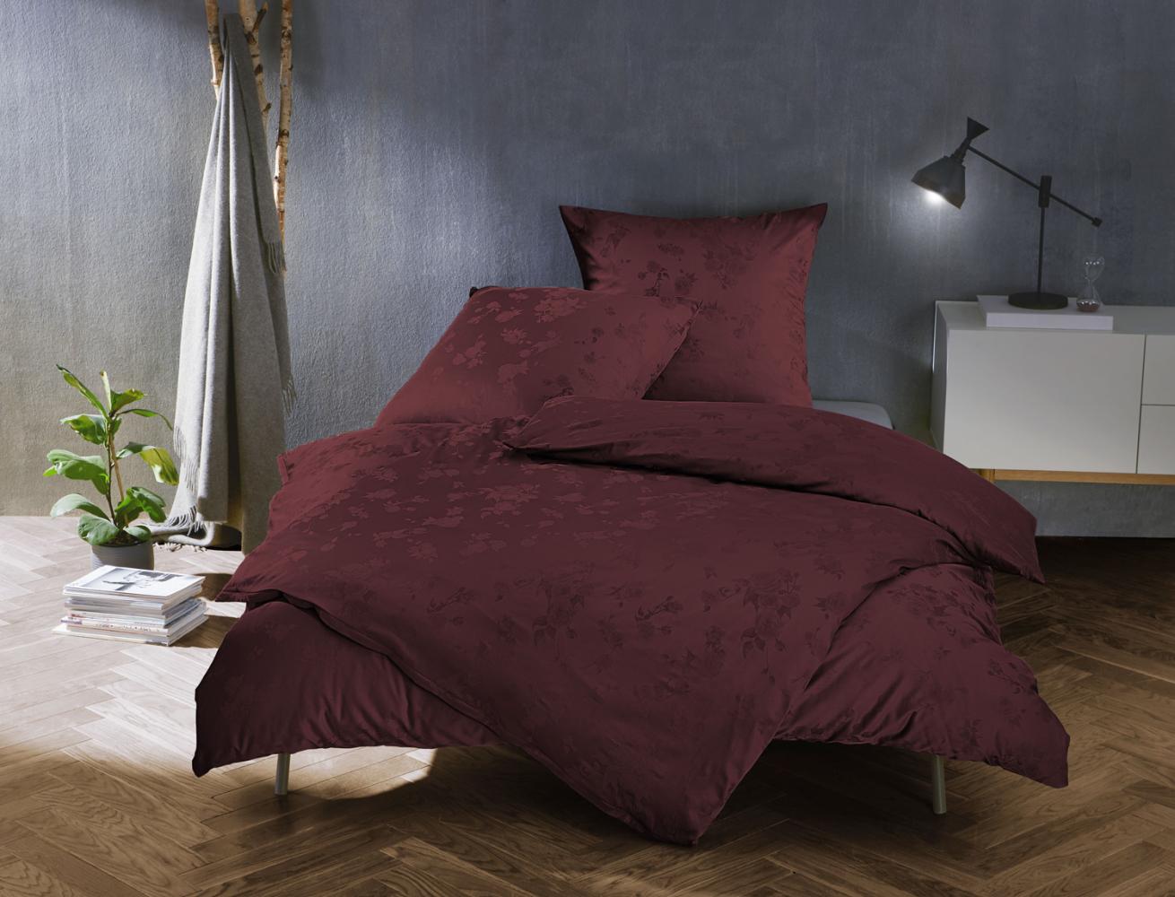 Bettwaesche-mit-Stil Mako Satin Jacquard Damast Bettwäsche Zoé Rose – bordeaux rot – Garnitur 140x200 + 70x90 cm Bild 1