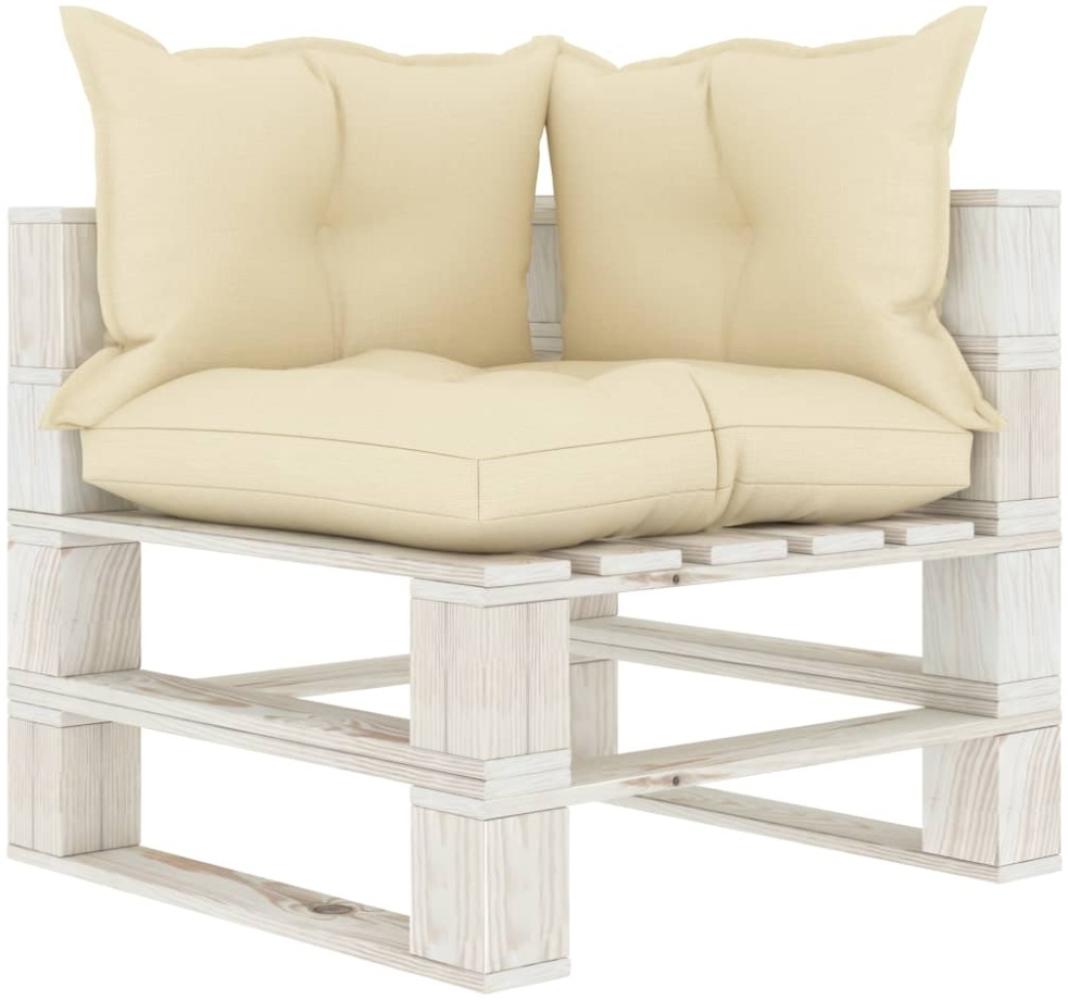 vidaXL Garten-Paletten-Ecksofa mit Kissen in Creme Holz 3052445 Bild 1