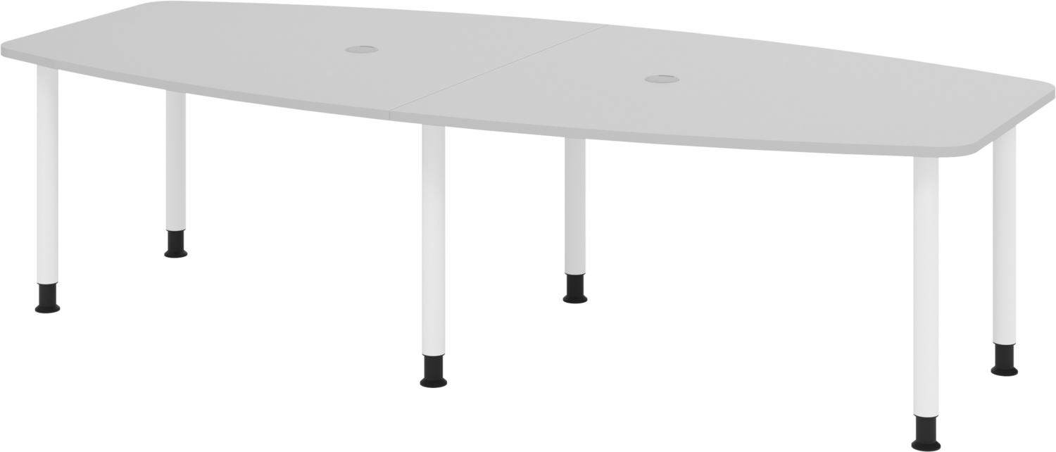 bümö Konferenztisch oval 280x130 cm großer Besprechungstisch in grau, Besprechungstisch mit Gestell in weiß, Meetingtisch für 10 Personen, XXL-Tisch für Besprechungsraum & Meeting, KT28C-5-W Bild 1