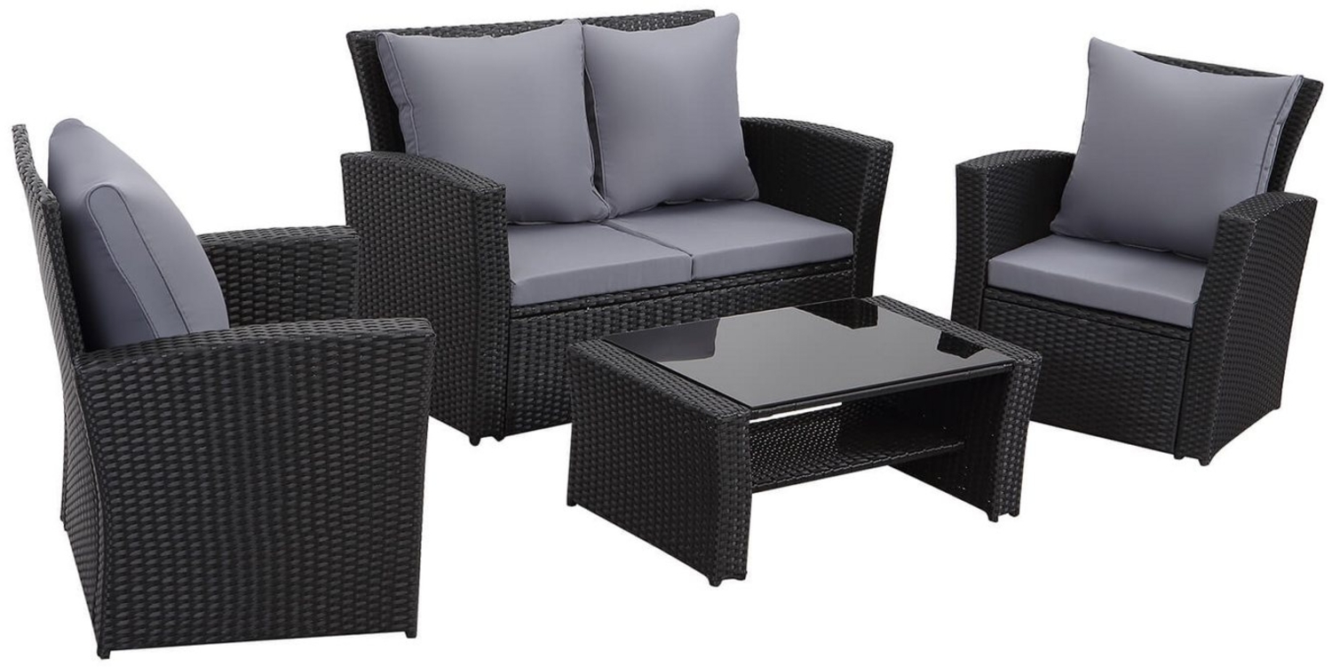 MeXo Gartenlounge-Set SGS zertifiziert, Gartenmöbel Set aus handgefertigtem Poly Rattan, (Sitzgruppe Balkonset, 4-tlg, 2-Sitzer Sofa, 2 Sesseln und Tisch mit Stauraum), Wetterfeste Lounge-Set für 4 Personen Bild 1