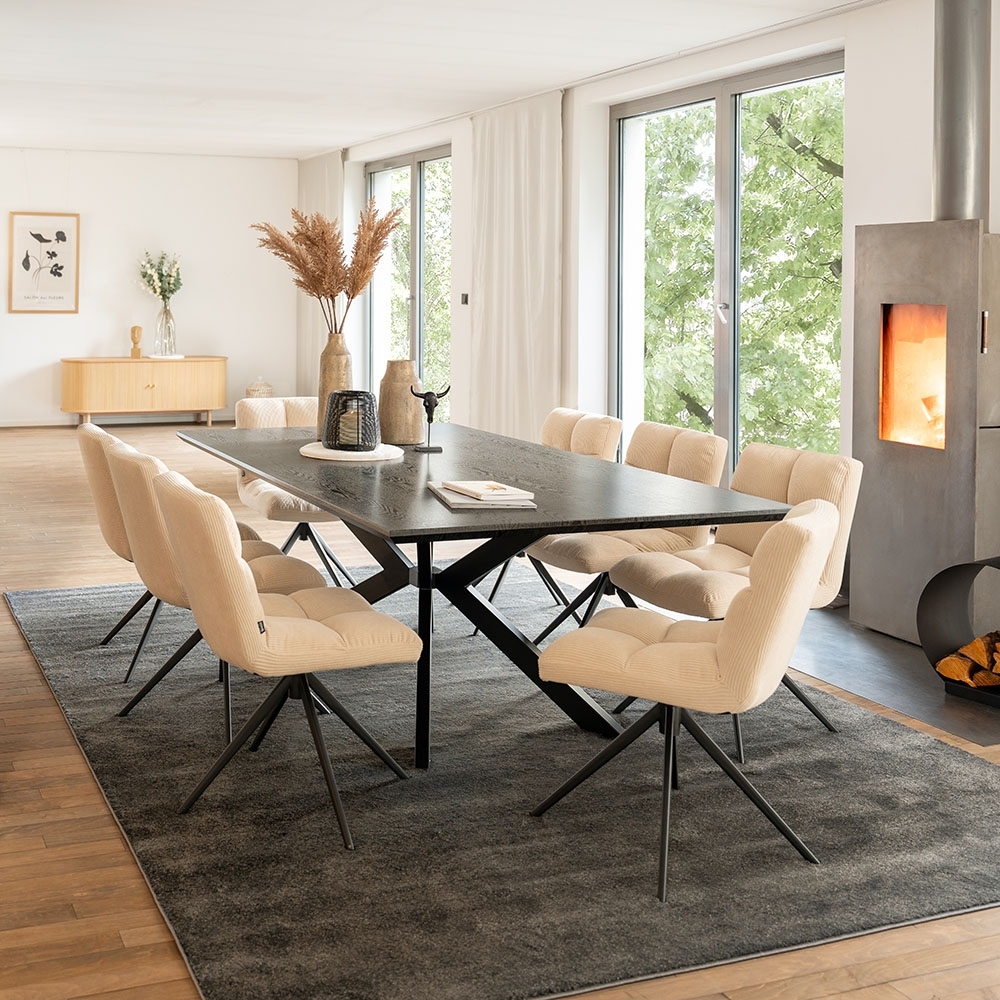 HOME DELUXE Essgruppe Eckig AVENCIA inkl. Sternfuß - 200 x 120 cm Dark Oak 8 Stühle Creme Bild 1