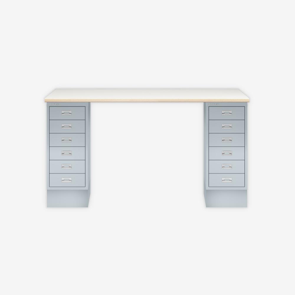 MultiDesk, 2 MultiDrawer mit 6 Schüben, Dekor Plywood, Farbe Lichtgrau, Maße: H 740 x B 1400 x T 600 mm Bild 1