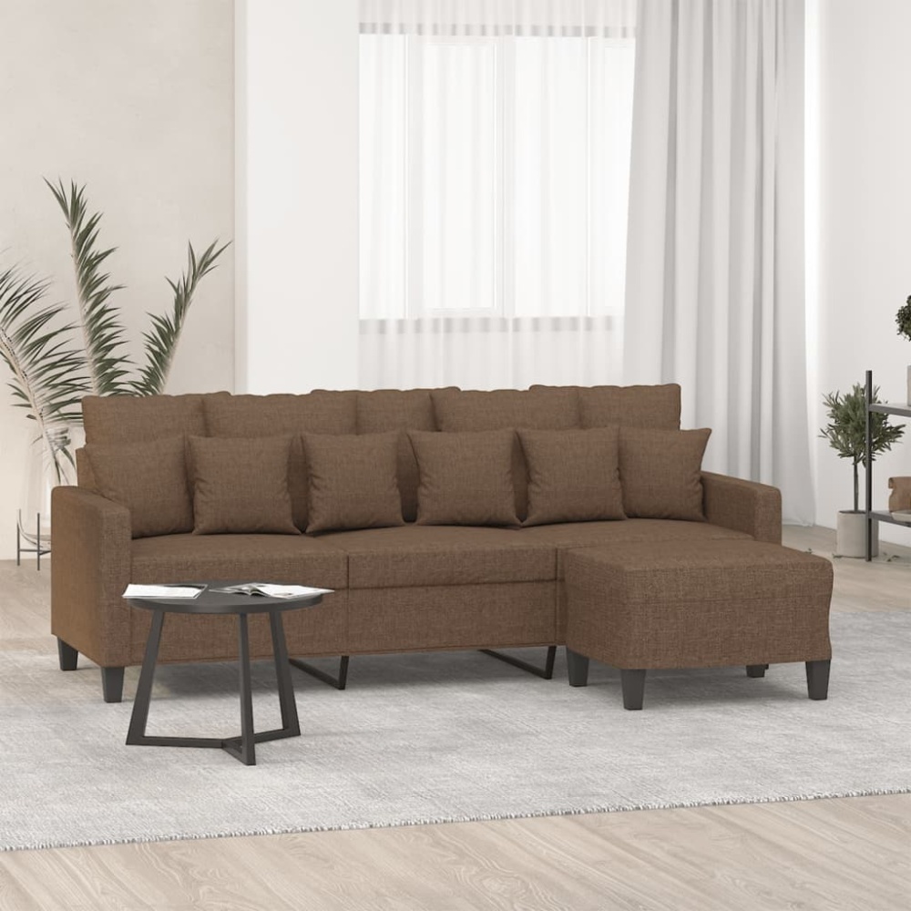 vidaXL 3-Sitzer-Sofa mit Hocker Braun 180 cm Stoff 3201092 Bild 1
