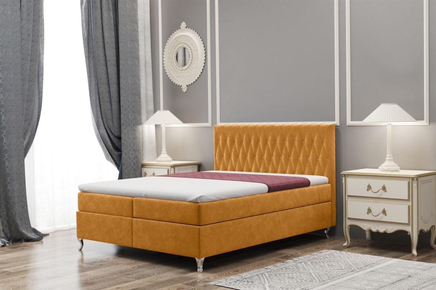 Boxspringbett Schlafzimmerbett ESME 200x220cm in Stoff Riviera Goldgelb Bild 1